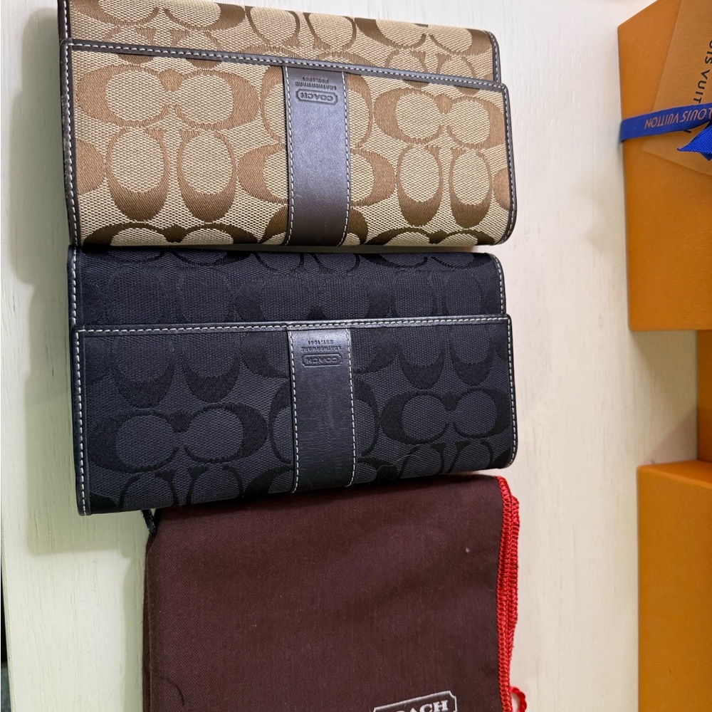 Vintage Coach Signature Wallet Duo in Brown and Black